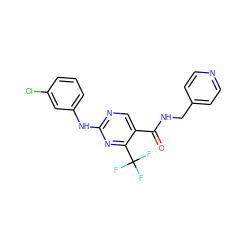 O=C(NCc1ccncc1)c1cnc(Nc2cccc(Cl)c2)nc1C(F)(F)F ZINC000028645534