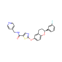 O=C(NCc1ccncc1)c1cnc(Oc2ccc3c(c2)CC[C@@H](c2cccc(F)c2)O3)s1 ZINC000169710444