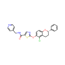 O=C(NCc1ccncc1)c1cnc(Oc2ccc3c(c2Cl)CC[C@@H](c2ccccc2)O3)s1 ZINC000169710504