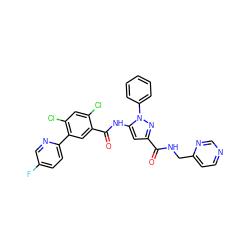 O=C(NCc1ccncn1)c1cc(NC(=O)c2cc(-c3ccc(F)cn3)c(Cl)cc2Cl)n(-c2ccccc2)n1 ZINC001772571392