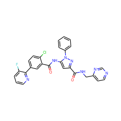 O=C(NCc1ccncn1)c1cc(NC(=O)c2cc(-c3ncccc3F)ccc2Cl)n(-c2ccccc2)n1 ZINC001772571235