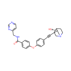 O=C(NCc1ccncn1)c1ccc(Oc2ccc(C#C[C@]3(O)CN4CCC3CC4)cc2)cc1 ZINC000072173382