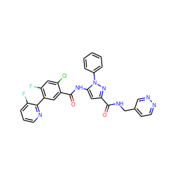 O=C(NCc1ccnnc1)c1cc(NC(=O)c2cc(-c3ncccc3F)c(F)cc2Cl)n(-c2ccccc2)n1 ZINC001772588863