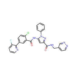 O=C(NCc1ccnnc1)c1cc(NC(=O)c2cc(-c3ncccc3F)ccc2Cl)n(-c2ccccc2)n1 ZINC001772632825