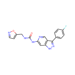 O=C(NCc1ccno1)Nc1cc2[nH]nc(-c3ccc(F)cc3)c2cn1 ZINC000261145870