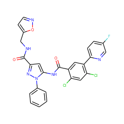 O=C(NCc1ccno1)c1cc(NC(=O)c2cc(-c3ccc(F)cn3)c(Cl)cc2Cl)n(-c2ccccc2)n1 ZINC001772593185