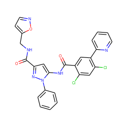 O=C(NCc1ccno1)c1cc(NC(=O)c2cc(-c3ccccn3)c(Cl)cc2Cl)n(-c2ccccc2)n1 ZINC001772571619