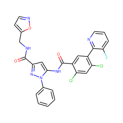 O=C(NCc1ccno1)c1cc(NC(=O)c2cc(-c3ncccc3F)c(Cl)cc2Cl)n(-c2ccccc2)n1 ZINC001772592525