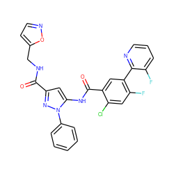 O=C(NCc1ccno1)c1cc(NC(=O)c2cc(-c3ncccc3F)c(F)cc2Cl)n(-c2ccccc2)n1 ZINC001772581574