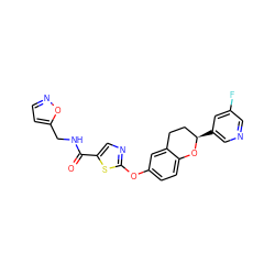 O=C(NCc1ccno1)c1cnc(Oc2ccc3c(c2)CC[C@@H](c2cncc(F)c2)O3)s1 ZINC000169710650