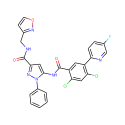 O=C(NCc1ccon1)c1cc(NC(=O)c2cc(-c3ccc(F)cn3)c(Cl)cc2Cl)n(-c2ccccc2)n1 ZINC001772619368