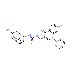 O=C(NCc1cn(-c2ccccc2)c2cc(Cl)ccc2c1=O)NC1[C@H]2CC3C[C@H]1CC(O)(C3)C2 ZINC000169694289