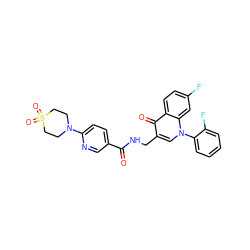 O=C(NCc1cn(-c2ccccc2F)c2cc(F)ccc2c1=O)c1ccc(N2CCS(=O)(=O)CC2)nc1 ZINC000096170199