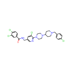 O=C(NCc1cnc(N2CCN(C3CCN(Cc4ccc(Cl)cc4)CC3)CC2)c(Cl)c1)c1ccc(Cl)c(Cl)c1 ZINC000049708605