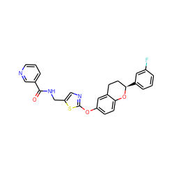 O=C(NCc1cnc(Oc2ccc3c(c2)CC[C@@H](c2cccc(F)c2)O3)s1)c1cccnc1 ZINC000145482150
