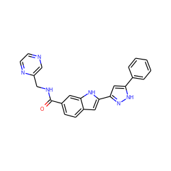 O=C(NCc1cnccn1)c1ccc2cc(-c3cc(-c4ccccc4)[nH]n3)[nH]c2c1 ZINC000049807823