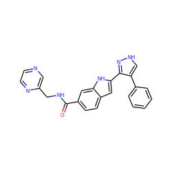 O=C(NCc1cnccn1)c1ccc2cc(-c3n[nH]cc3-c3ccccc3)[nH]c2c1 ZINC000049808267