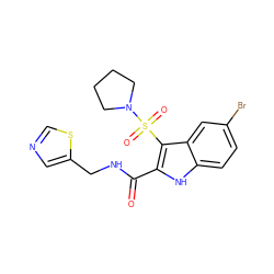 O=C(NCc1cncs1)c1[nH]c2ccc(Br)cc2c1S(=O)(=O)N1CCCC1 ZINC000029039005