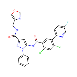 O=C(NCc1cocn1)c1cc(NC(=O)c2cc(-c3ccc(F)cn3)c(Cl)cc2Cl)n(-c2ccccc2)n1 ZINC001772633751