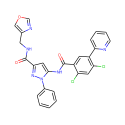 O=C(NCc1cocn1)c1cc(NC(=O)c2cc(-c3ccccn3)c(Cl)cc2Cl)n(-c2ccccc2)n1 ZINC001772645328