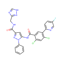 O=C(NCc1nc[nH]n1)c1cc(NC(=O)c2cc(-c3ccc(F)cn3)c(Cl)cc2Cl)n(-c2ccccc2)n1 ZINC001772618076