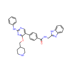 O=C(NCc1nc2ccccc2[nH]1)c1ccc(-c2cnc(Nc3ccccc3)nc2OCC2CCNCC2)cc1 ZINC001772624167