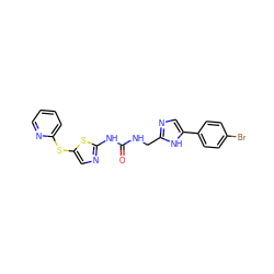 O=C(NCc1ncc(-c2ccc(Br)cc2)[nH]1)Nc1ncc(Sc2ccccn2)s1 ZINC000028710347