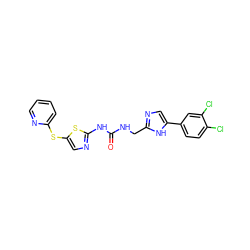 O=C(NCc1ncc(-c2ccc(Cl)c(Cl)c2)[nH]1)Nc1ncc(Sc2ccccn2)s1 ZINC000028864104