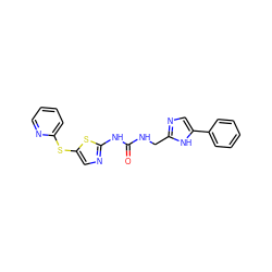 O=C(NCc1ncc(-c2ccccc2)[nH]1)Nc1ncc(Sc2ccccn2)s1 ZINC000028710346