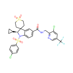 O=C(NCc1ncc(C(F)(F)F)cc1Cl)c1ccc2c(c1)C1(CCS(=O)(=O)CC1)[C@H](C1CC1)N2S(=O)(=O)c1ccc(Cl)cc1 ZINC000218927692