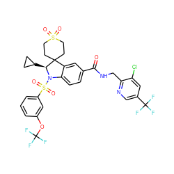 O=C(NCc1ncc(C(F)(F)F)cc1Cl)c1ccc2c(c1)C1(CCS(=O)(=O)CC1)[C@H](C1CC1)N2S(=O)(=O)c1cccc(OC(F)(F)F)c1 ZINC000218578867