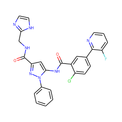 O=C(NCc1ncc[nH]1)c1cc(NC(=O)c2cc(-c3ncccc3F)ccc2Cl)n(-c2ccccc2)n1 ZINC001772623381