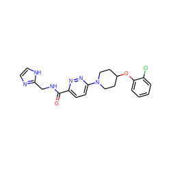 O=C(NCc1ncc[nH]1)c1ccc(N2CCC(Oc3ccccc3Cl)CC2)nn1 ZINC000028655398