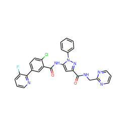 O=C(NCc1ncccn1)c1cc(NC(=O)c2cc(-c3ncccc3F)ccc2Cl)n(-c2ccccc2)n1 ZINC001772605008