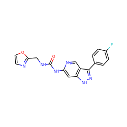 O=C(NCc1ncco1)Nc1cc2[nH]nc(-c3ccc(F)cc3)c2cn1 ZINC000219747707