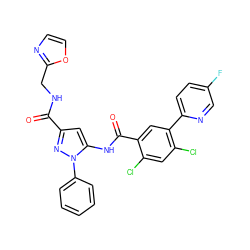 O=C(NCc1ncco1)c1cc(NC(=O)c2cc(-c3ccc(F)cn3)c(Cl)cc2Cl)n(-c2ccccc2)n1 ZINC001772629389