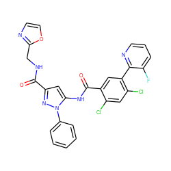 O=C(NCc1ncco1)c1cc(NC(=O)c2cc(-c3ncccc3F)c(Cl)cc2Cl)n(-c2ccccc2)n1 ZINC001772648311