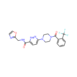 O=C(NCc1ncco1)c1ccc(N2CCN(C(=O)c3ccccc3C(F)(F)F)CC2)nn1 ZINC000095595481