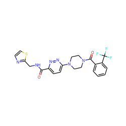 O=C(NCc1nccs1)c1ccc(N2CCN(C(=O)c3ccccc3C(F)(F)F)CC2)nn1 ZINC000095597817