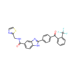 O=C(NCc1nccs1)c1ccc2[nH]c(-c3ccc(C(=O)c4ccccc4C(F)(F)F)cc3)nc2c1 ZINC000043203170