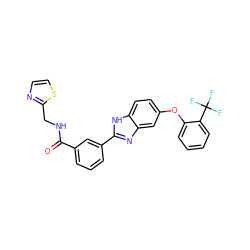 O=C(NCc1nccs1)c1cccc(-c2nc3cc(Oc4ccccc4C(F)(F)F)ccc3[nH]2)c1 ZINC000095586224