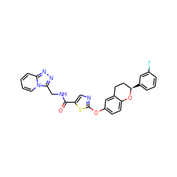 O=C(NCc1nnc2ccccn12)c1cnc(Oc2ccc3c(c2)CC[C@@H](c2cccc(F)c2)O3)s1 ZINC000169710442