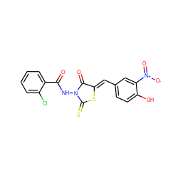 O=C(NN1C(=O)/C(=C/c2ccc(O)c([N+](=O)[O-])c2)SC1=S)c1ccccc1Cl ZINC000036020642