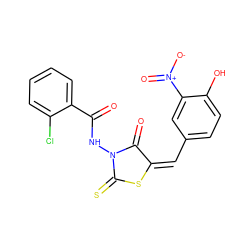 O=C(NN1C(=O)/C(=C\c2ccc(O)c([N+](=O)[O-])c2)SC1=S)c1ccccc1Cl ZINC000013532821