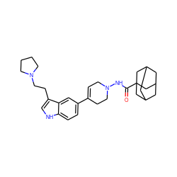 O=C(NN1CC=C(c2ccc3[nH]cc(CCN4CCCC4)c3c2)CC1)C12CC3CC(CC(C3)C1)C2 ZINC000027768721