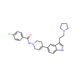 O=C(NN1CC=C(c2ccc3[nH]cc(CCN4CCCC4)c3c2)CC1)c1ccc(Cl)cc1 ZINC000027847270