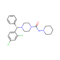 O=C(NN1CCCCC1)N1CCN([C@@H](c2ccccc2)c2ccc(Cl)cc2Cl)CC1 ZINC000049070901