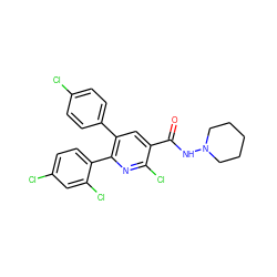 O=C(NN1CCCCC1)c1cc(-c2ccc(Cl)cc2)c(-c2ccc(Cl)cc2Cl)nc1Cl ZINC000028342309