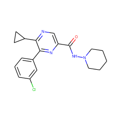 O=C(NN1CCCCC1)c1cnc(C2CC2)c(-c2cccc(Cl)c2)n1 ZINC000207339561