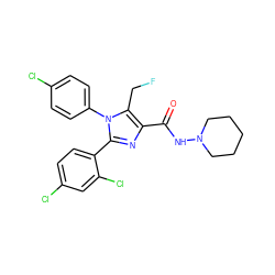 O=C(NN1CCCCC1)c1nc(-c2ccc(Cl)cc2Cl)n(-c2ccc(Cl)cc2)c1CF ZINC000013611902